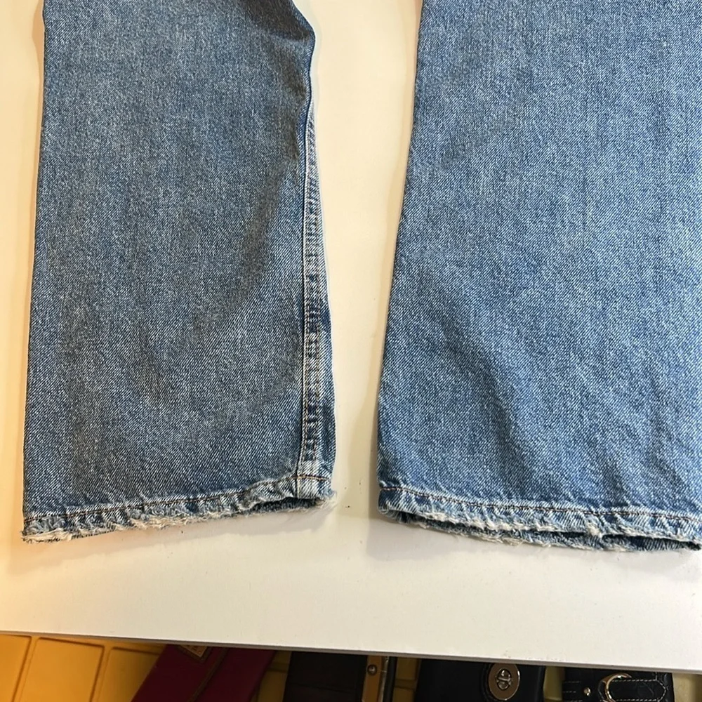 FREE PEOPLE CRVY HIGH WAIST BUTTON FLY BLUE DINEM 100% COTTON SZ 28